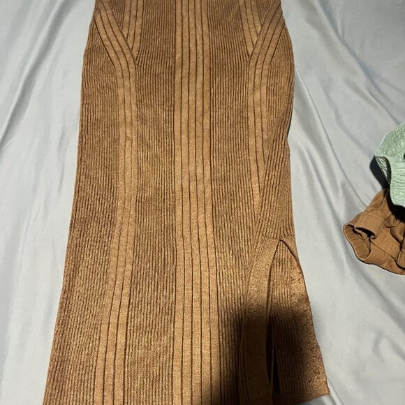 French Connection Mari Brown Side Slit Long Dressy Pencil Skirt - Picture 6 of 8